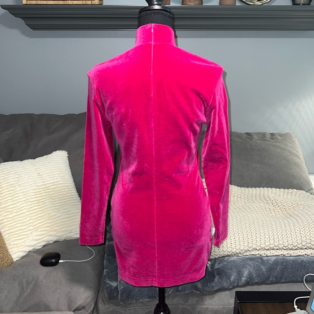1990s Vintage Michael Kors Hot Pink Velour Mini Dress - Size Small - Picture 2 of 11